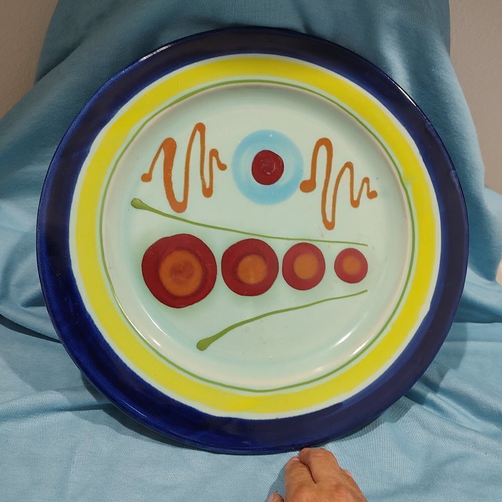 Mid Century Art Pottery Charger Abstract Decorative Plate